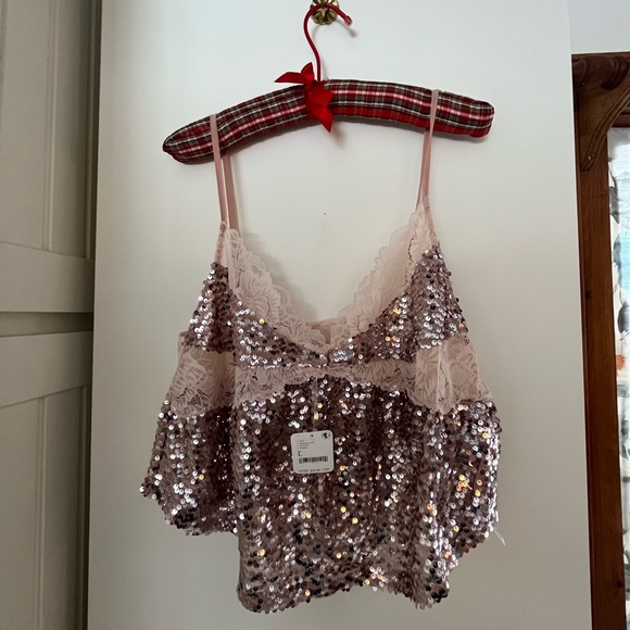 FREE PEOPLE Right Rhythm Sequin Cami - colour: Champagne Combo, size L NWT - Picture 7 of 8